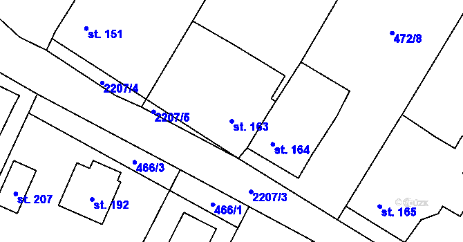 Parcela st. 163 v KÚ Komařice, Katastrální mapa