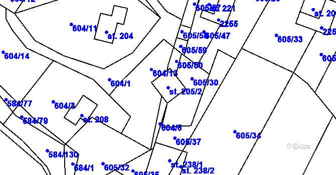 Parcela st. 205/2 v KÚ Komařice, Katastrální mapa