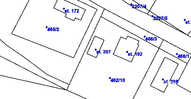Parcela st. 207 v KÚ Komařice, Katastrální mapa