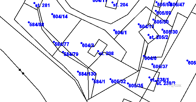 Parcela st. 208 v KÚ Komařice, Katastrální mapa