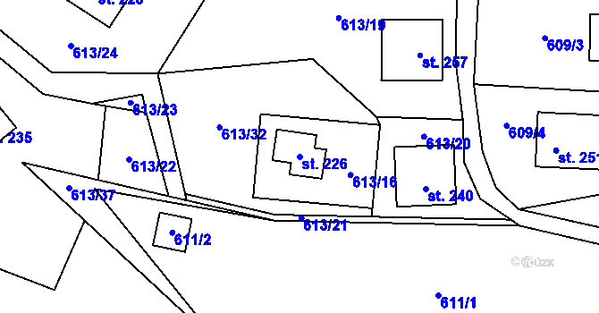 Parcela st. 226 v KÚ Komařice, Katastrální mapa
