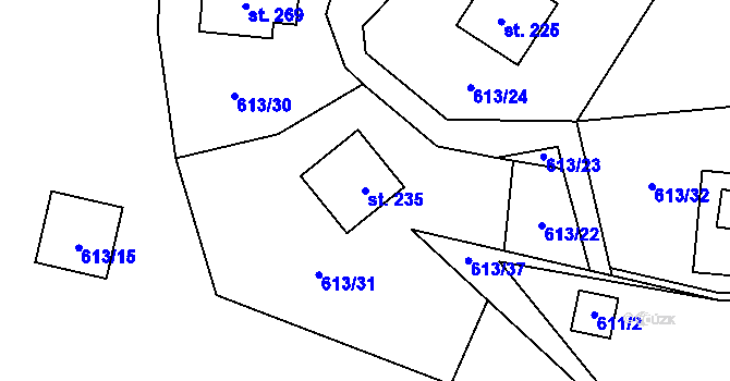 Parcela st. 235 v KÚ Komařice, Katastrální mapa