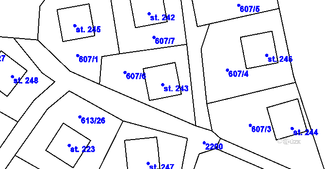 Parcela st. 243 v KÚ Komařice, Katastrální mapa