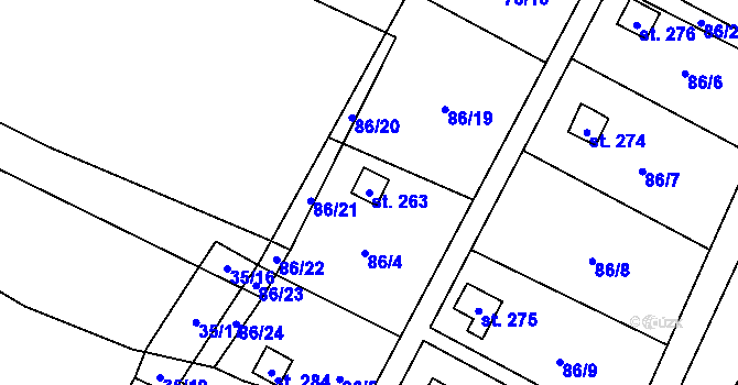 Parcela st. 263 v KÚ Komařice, Katastrální mapa