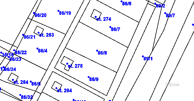 Parcela st. 86/8 v KÚ Komařice, Katastrální mapa