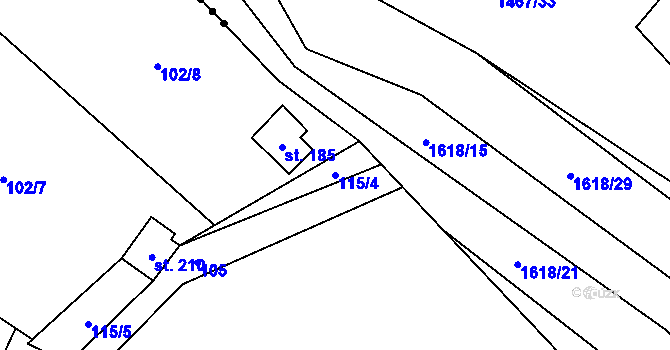 Parcela st. 115/4 v KÚ Komařice, Katastrální mapa