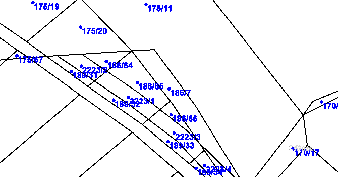 Parcela st. 186/7 v KÚ Komařice, Katastrální mapa