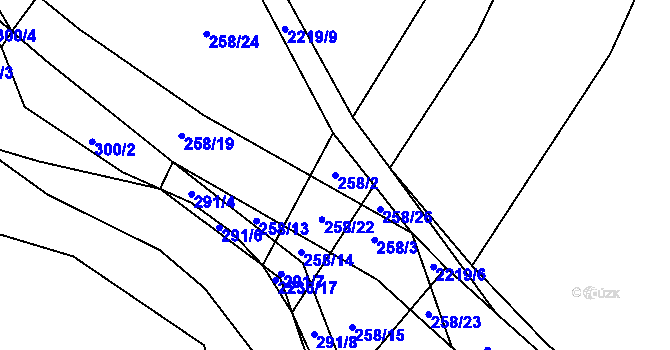 Parcela st. 258/2 v KÚ Komařice, Katastrální mapa