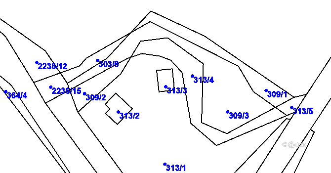 Parcela st. 313/3 v KÚ Komařice, Katastrální mapa