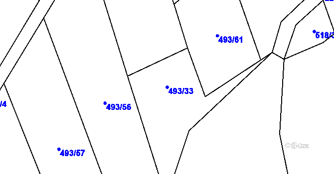Parcela st. 493/33 v KÚ Komařice, Katastrální mapa