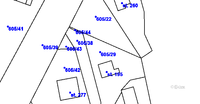 Parcela st. 605/29 v KÚ Komařice, Katastrální mapa