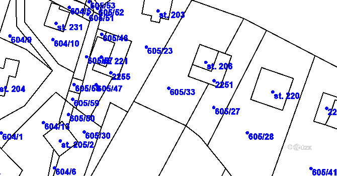 Parcela st. 605/33 v KÚ Komařice, Katastrální mapa