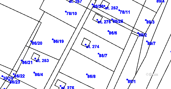 Parcela st. 274 v KÚ Komařice, Katastrální mapa