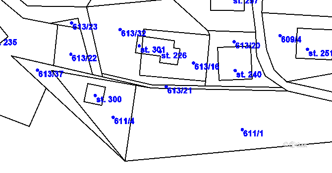 Parcela st. 613/21 v KÚ Komařice, Katastrální mapa