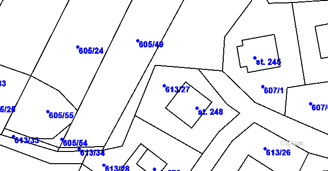 Parcela st. 613/27 v KÚ Komařice, Katastrální mapa
