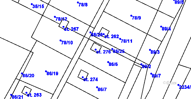Parcela st. 276 v KÚ Komařice, Katastrální mapa