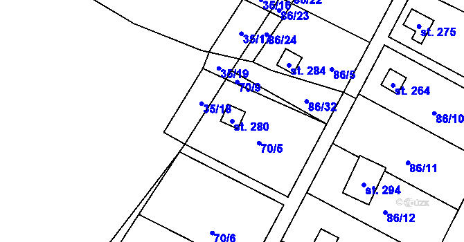 Parcela st. 280 v KÚ Komařice, Katastrální mapa