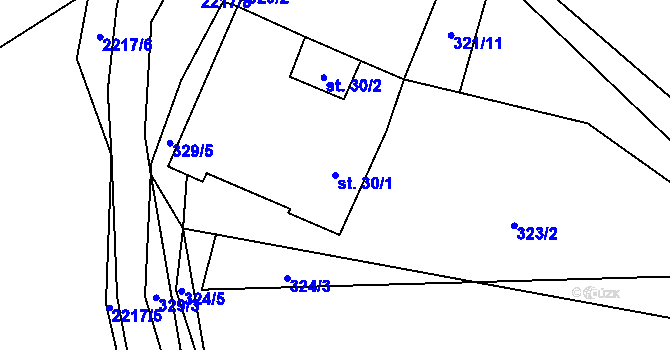 Parcela st. 30/1 v KÚ Komařice, Katastrální mapa