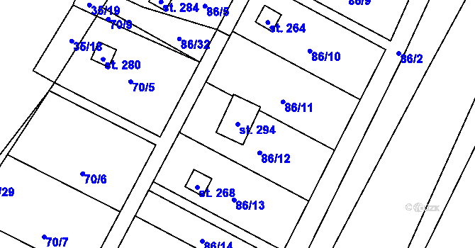 Parcela st. 294 v KÚ Komařice, Katastrální mapa