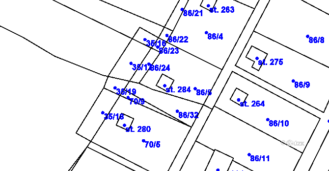 Parcela st. 284 v KÚ Komařice, Katastrální mapa