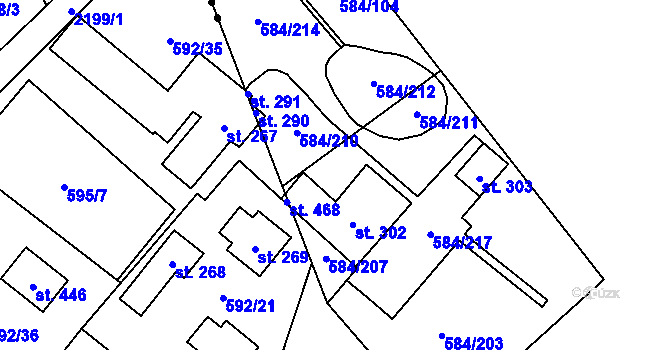 Parcela st. 584/209 v KÚ Komařice, Katastrální mapa