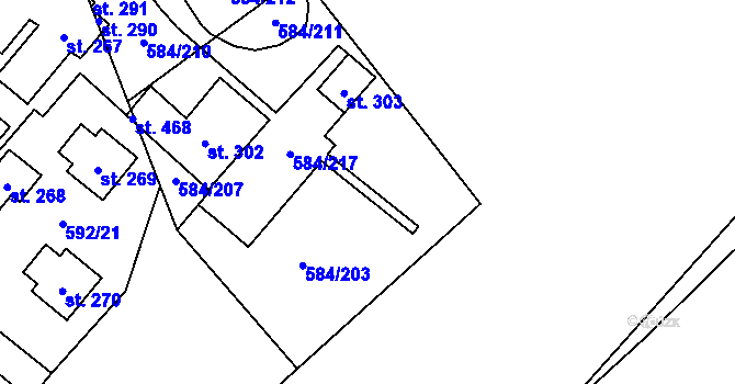 Parcela st. 584/216 v KÚ Komařice, Katastrální mapa