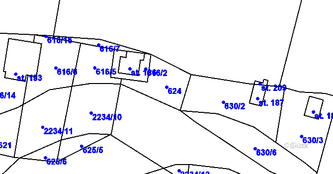 Parcela st. 624 v KÚ Pašinovice, Katastrální mapa