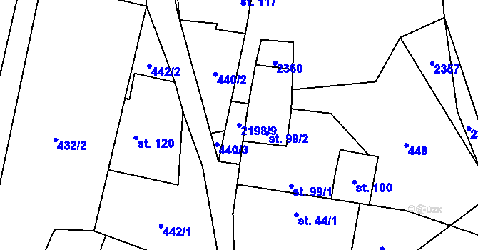 Parcela st. 2198/9 v KÚ Pašinovice, Katastrální mapa