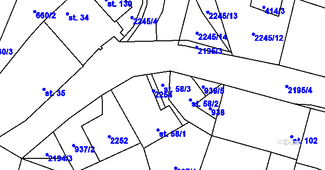 Parcela st. 58/3 v KÚ Pašinovice, Katastrální mapa
