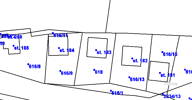 Parcela st. 183 v KÚ Pašinovice, Katastrální mapa