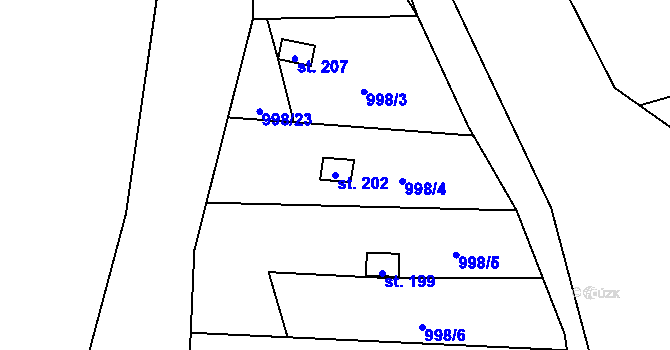 Parcela st. 202 v KÚ Pašinovice, Katastrální mapa