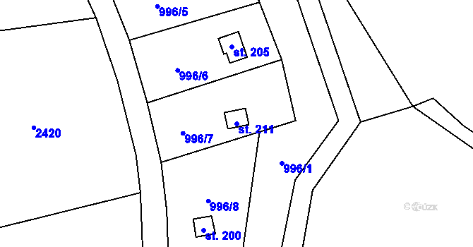 Parcela st. 211 v KÚ Pašinovice, Katastrální mapa