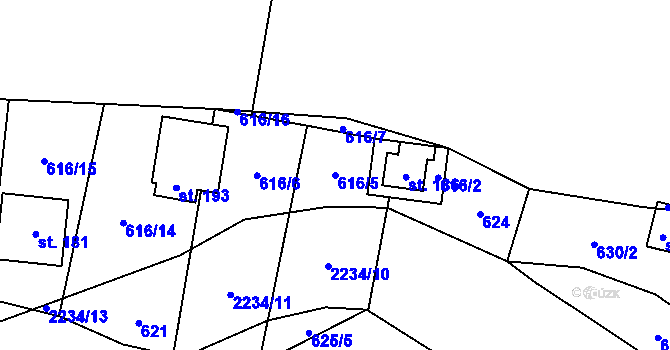 Parcela st. 616/5 v KÚ Pašinovice, Katastrální mapa