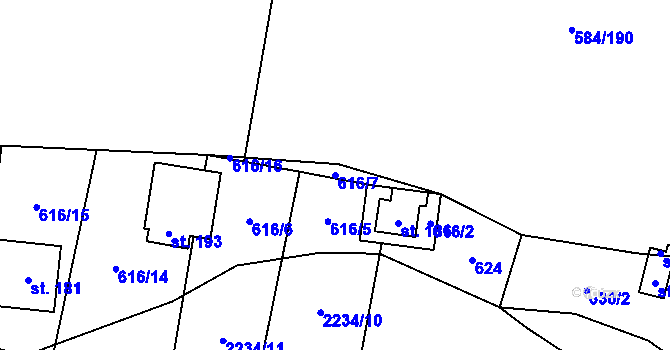 Parcela st. 616/7 v KÚ Pašinovice, Katastrální mapa
