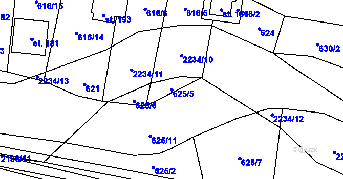 Parcela st. 625/5 v KÚ Pašinovice, Katastrální mapa