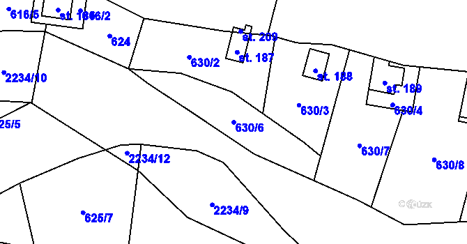 Parcela st. 630/6 v KÚ Pašinovice, Katastrální mapa