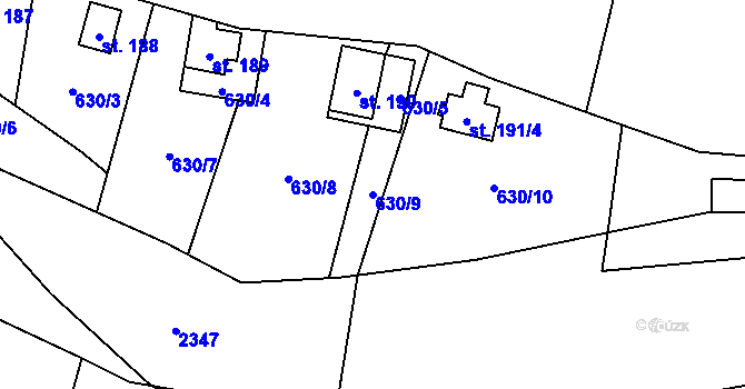 Parcela st. 630/9 v KÚ Pašinovice, Katastrální mapa