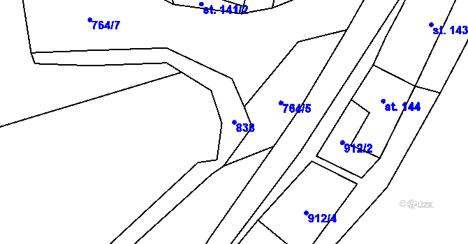 Parcela st. 838 v KÚ Pašinovice, Katastrální mapa