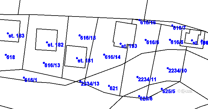 Parcela st. 616/14 v KÚ Pašinovice, Katastrální mapa