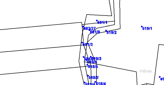 Parcela st. 581/3 v KÚ Sedlo u Komařic, Katastrální mapa