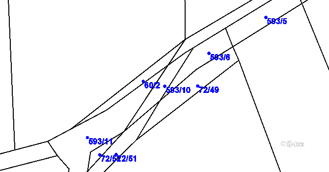 Parcela st. 593/10 v KÚ Sedlo u Komařic, Katastrální mapa