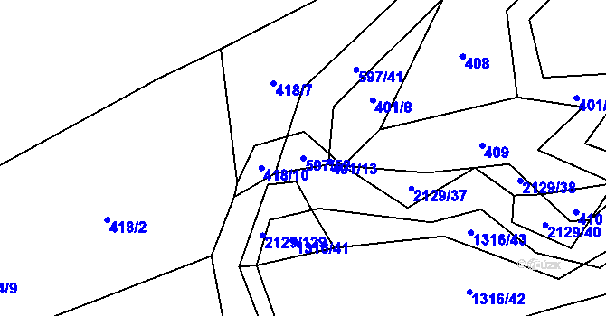 Parcela st. 597/52 v KÚ Sedlo u Komařic, Katastrální mapa
