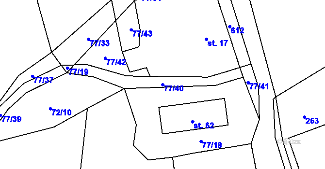 Parcela st. 77/40 v KÚ Sedlo u Komařic, Katastrální mapa