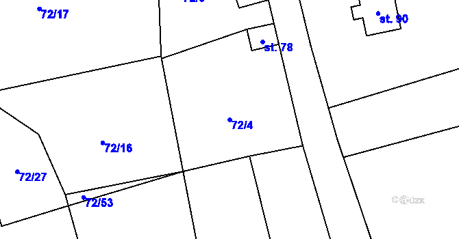 Parcela st. 72/4 v KÚ Sedlo u Komařic, Katastrální mapa