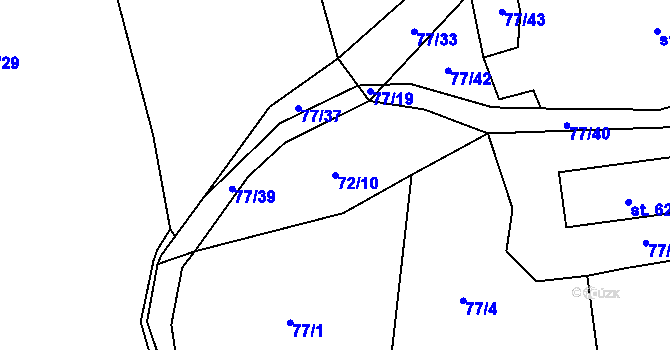 Parcela st. 72/10 v KÚ Sedlo u Komařic, Katastrální mapa