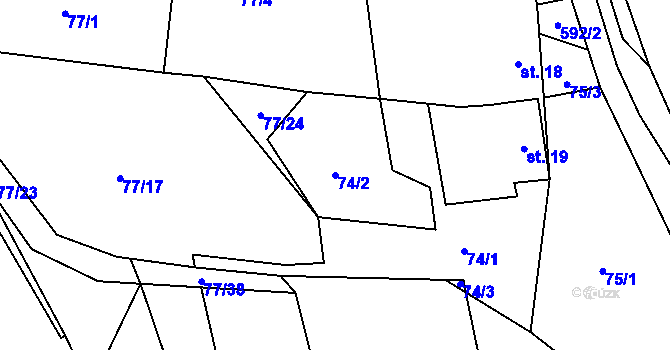 Parcela st. 74/2 v KÚ Sedlo u Komařic, Katastrální mapa