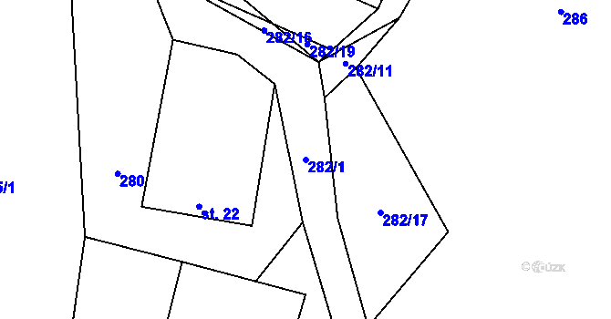 Parcela st. 282/1 v KÚ Sedlo u Komařic, Katastrální mapa