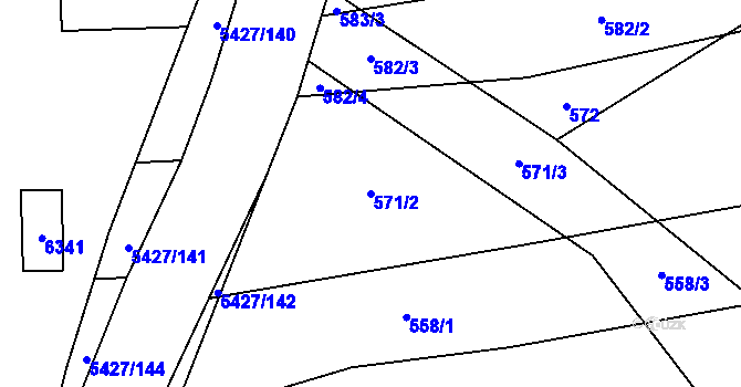 Parcela st. 571/2 v KÚ Komňa, Katastrální mapa