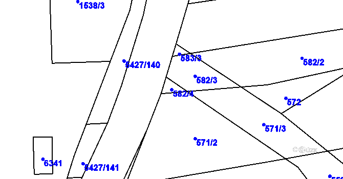 Parcela st. 582/4 v KÚ Komňa, Katastrální mapa