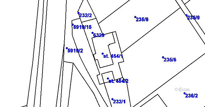 Parcela st. 454/1 v KÚ Komňa, Katastrální mapa